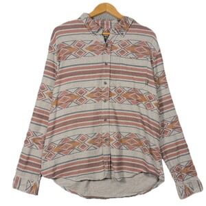 Eddie Bauer Men XL Flannel Shirt Plaid Aztec Geometric Print Long Sleeve Outdoor